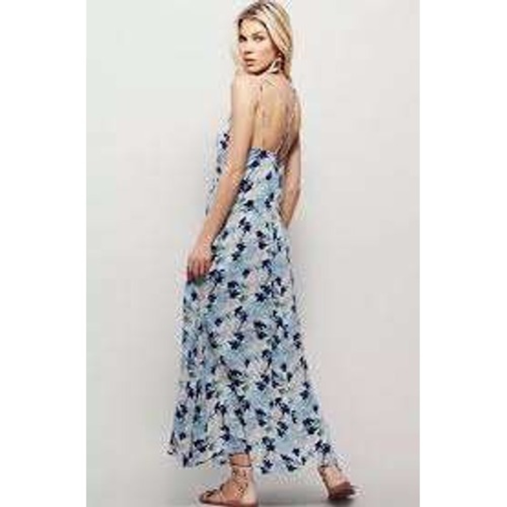 FREE PEOPLE BLUE MULBERRY KEYHOLE MAXI DRESS XTRA SMALL BOHO STRAPPY - Picture 15 of 15
